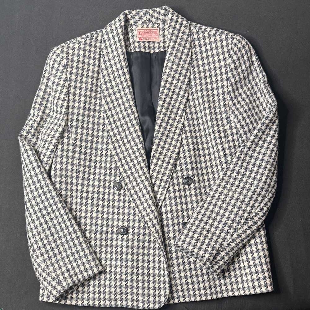 Pendleton Navy and light blue with White Houndstooth Wool Blazer